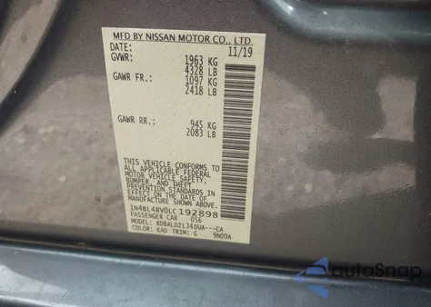 2020 Nissan Altima S Fwd z USA, uszkodzony, nr VIN 1N4BL4BV0LC192898